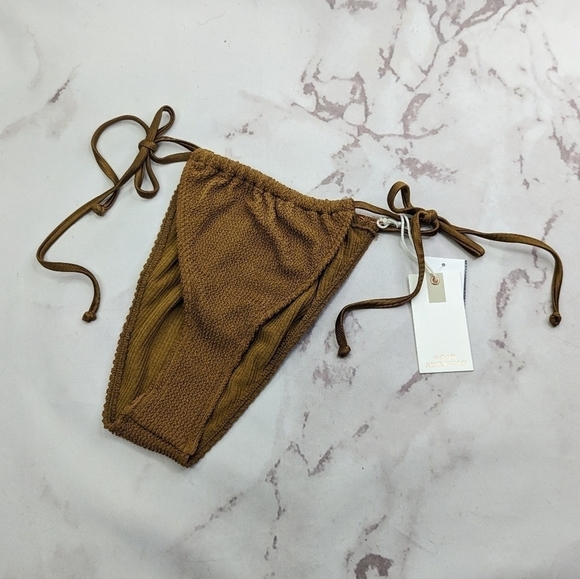 Good American Swim Bottom Women Bronze Brown Crinkle Tiny Ties Bikini - Picture 1 of 12